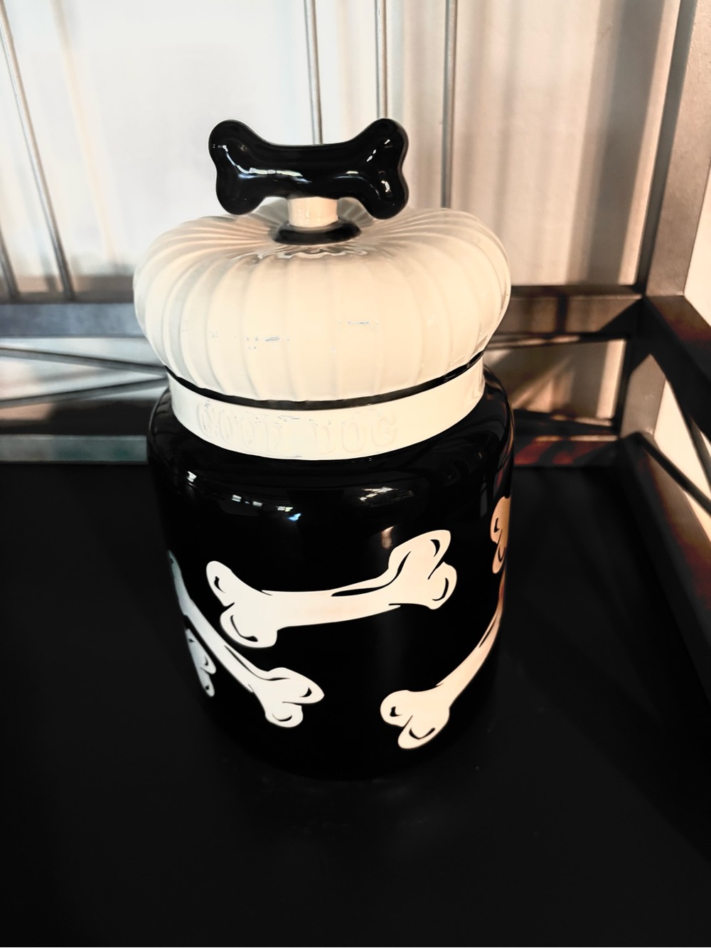 Black and White Bone-Accent Ceramic Treat Jar